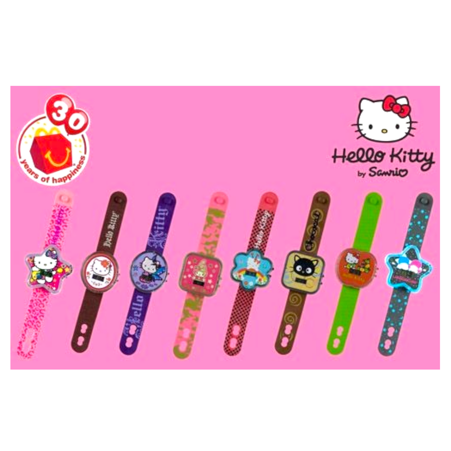 McDonald's Happy Meal Hello Kitty Sanrio año 2008 Reloj Digital diámetro muñeca 18 cms necesitan batería nueva.