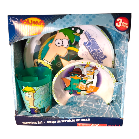 Phineas & Ferb Set de platito vintage de melamina acrílicos pequeños  Cajas con detalles estéticos por la edad